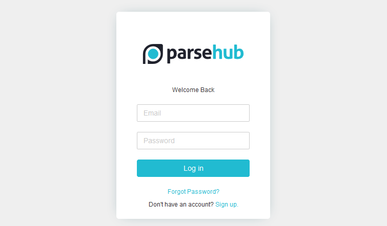 login page for parsehub